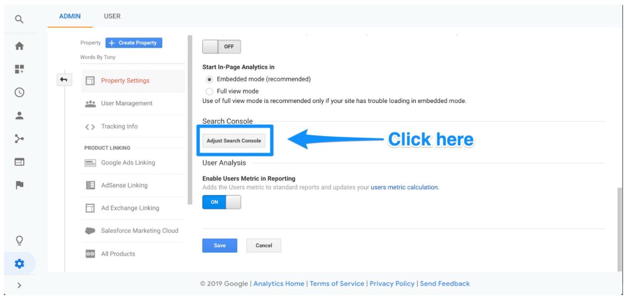 Adjust search console