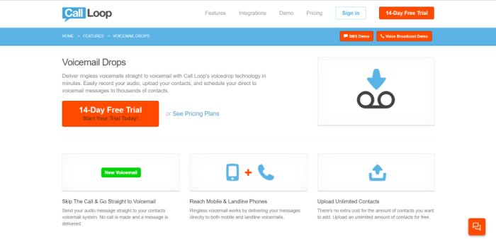 Call Loop is a ringless voicemail software service.