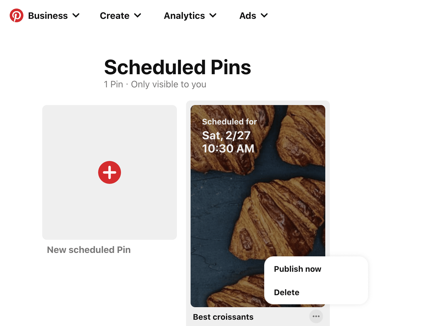 scheduled Pins on Pinterest tab