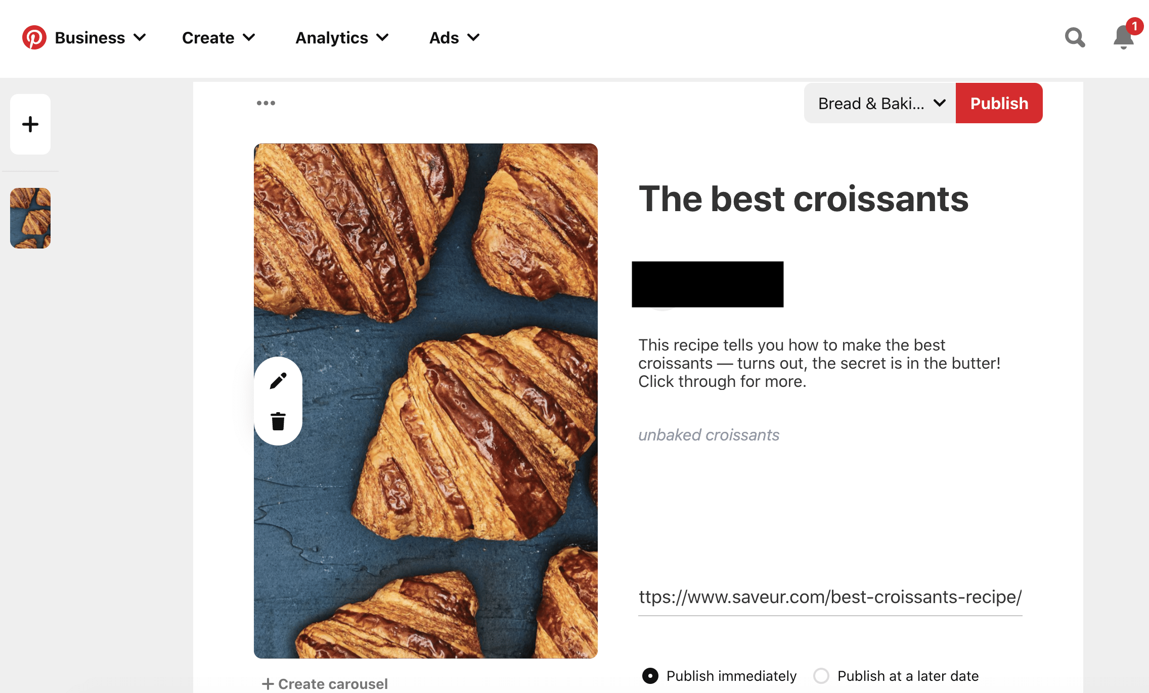 croissants bread and baking board