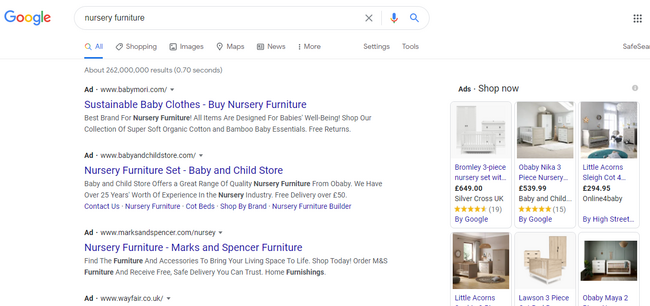 Searching for nursery furniture under google advertising ideas strategy