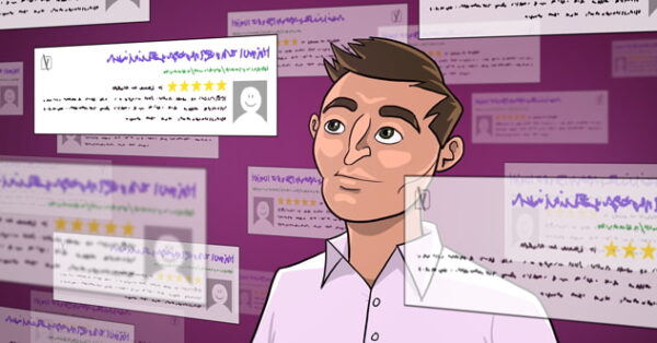 illustration of man looking at rich results