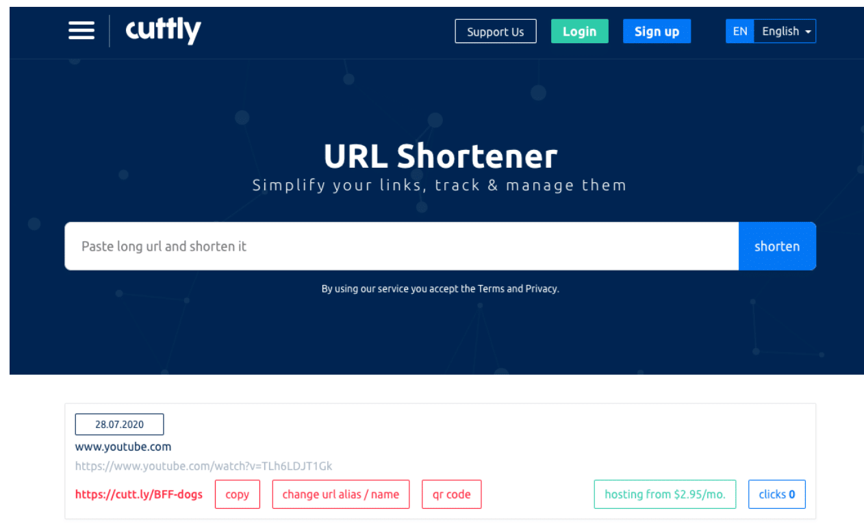 Cut.Ly custom URL shortener