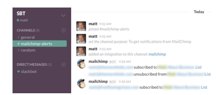 MailChimp slack app