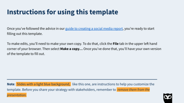Instructions on using the free Hootsuite social media report template