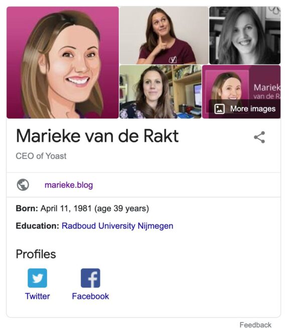 Example of Google's knowledge panel about Marieke van de Rakt