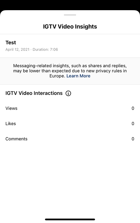 Example of IGTV Video Insights analytics screen