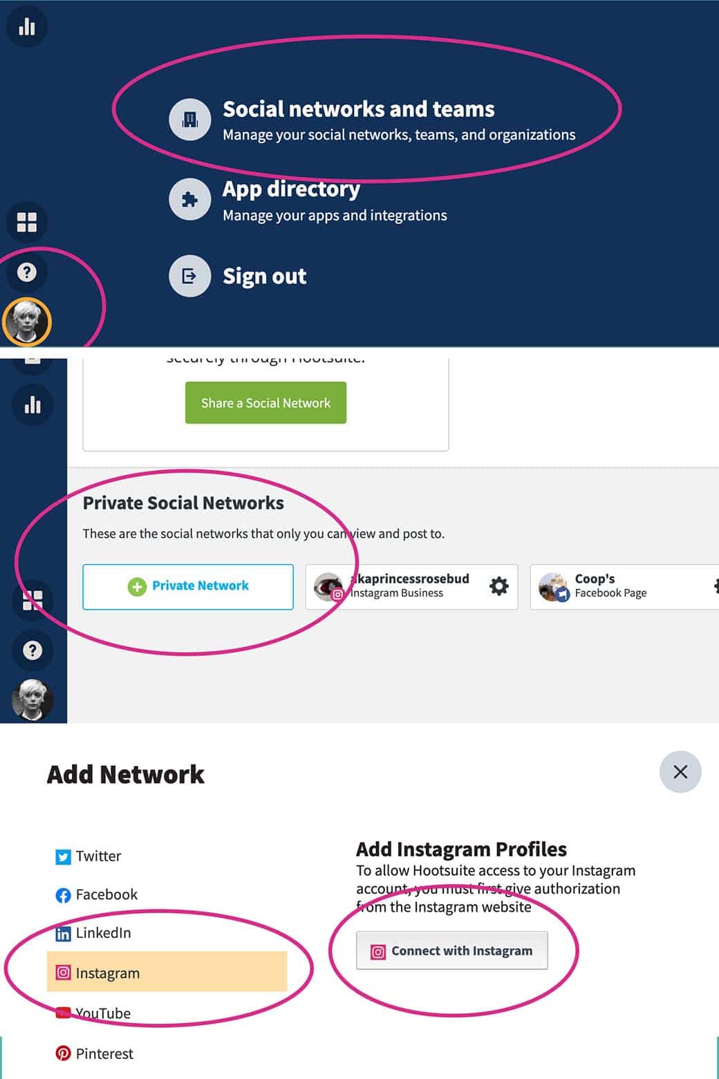 Add Instagram business profile to Hootsuite account