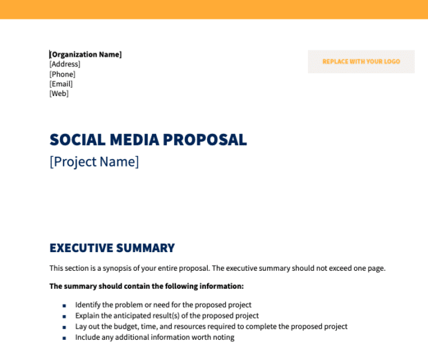 preview of social media proposal template