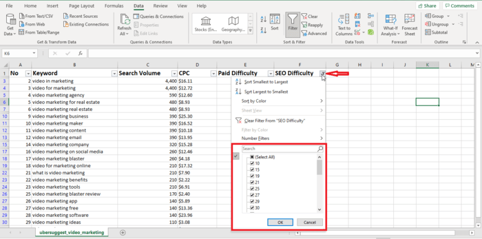 Excel Tricks to Use in Paid Ad Campaigns - Filter and Sort Key Data