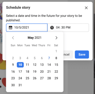 Picking a date and time to schedule Instagram Story