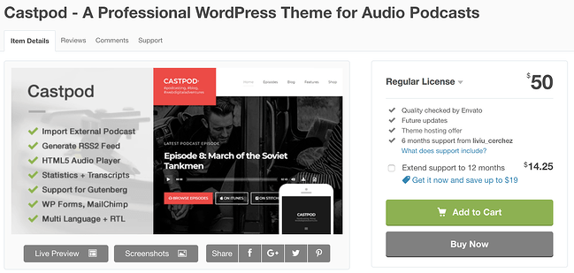 castpod wordpress theme for podcasts download page
