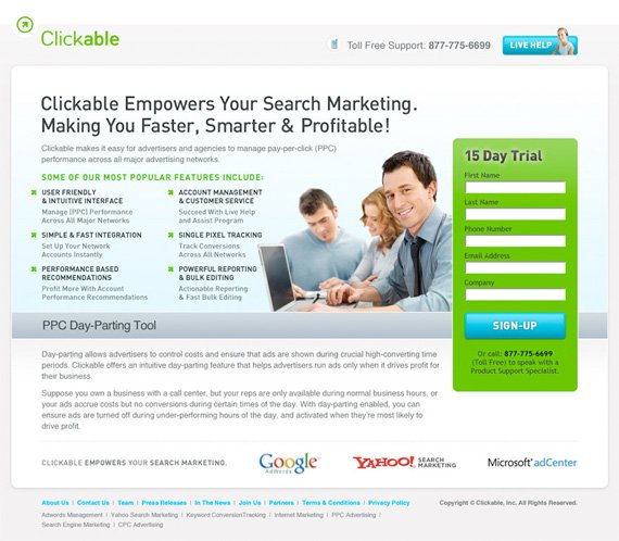 clickable landing page example