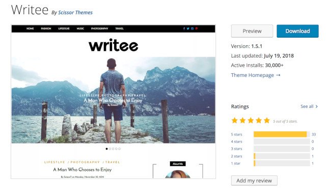 writee wordpress theme for bloggers