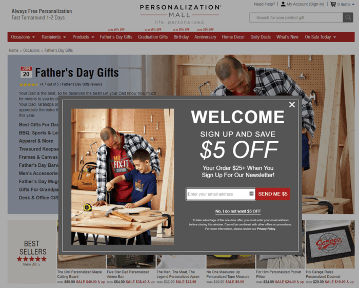 E-commerce Father's Day Sales Examples - Personalization Mall