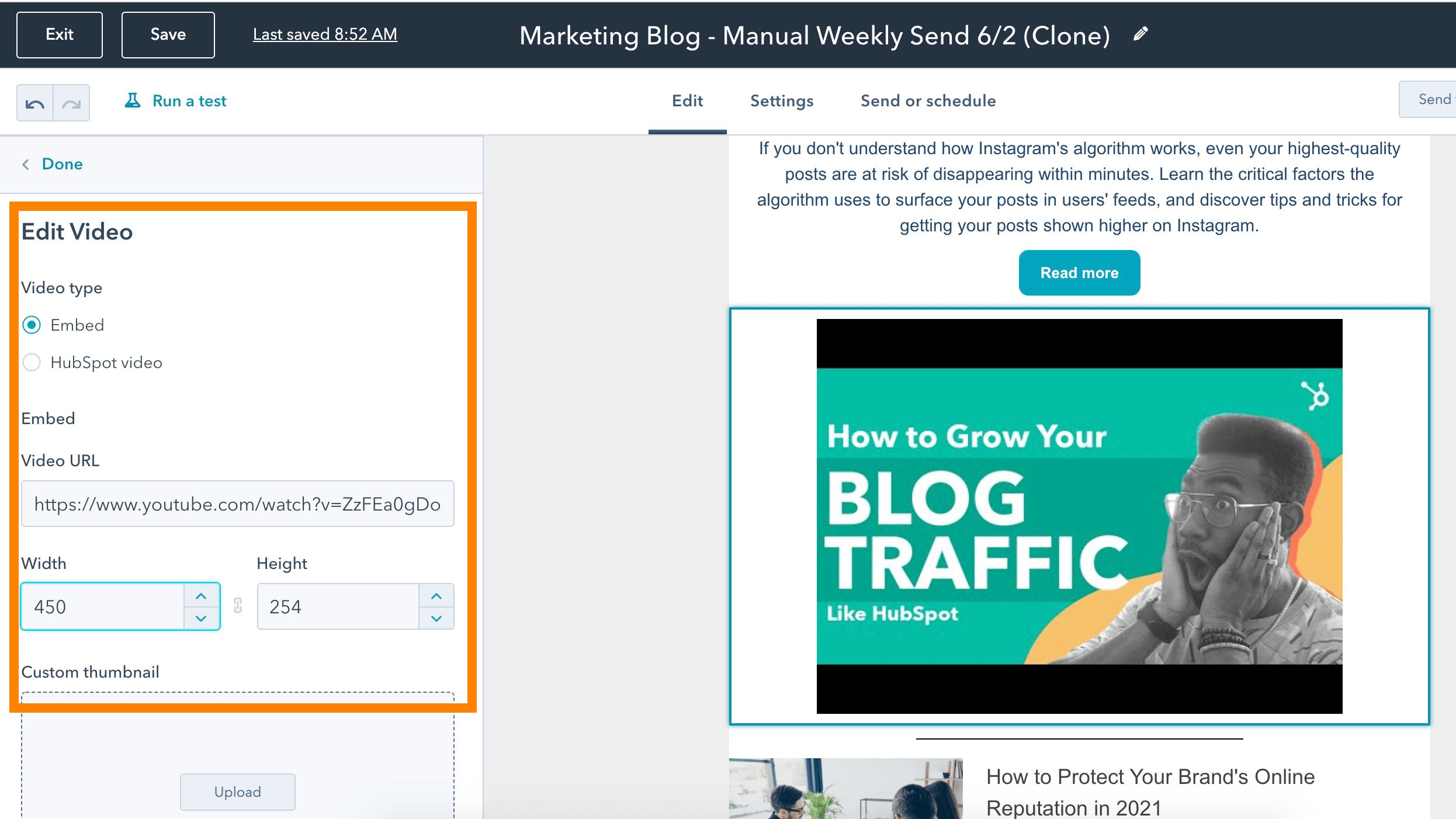 Editing a video to add to a HubSpot email copy