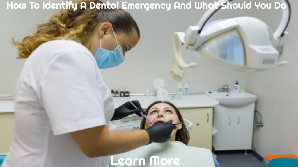 female emergency dentist treats emergency dental patient